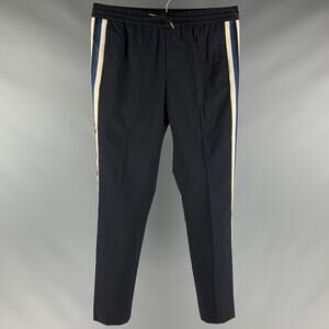 SANDRO Size 30 Navy White Vertical Stripe Wool Drawstring Casual Pants
